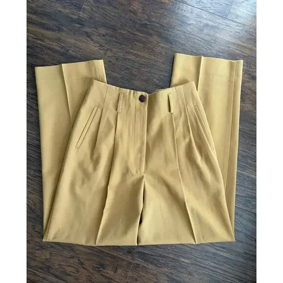 VTG 100% Wool Mustard Pleat Straight High Waist Pant Slack Trouser Size 10 Twee - Picture 1 of 5